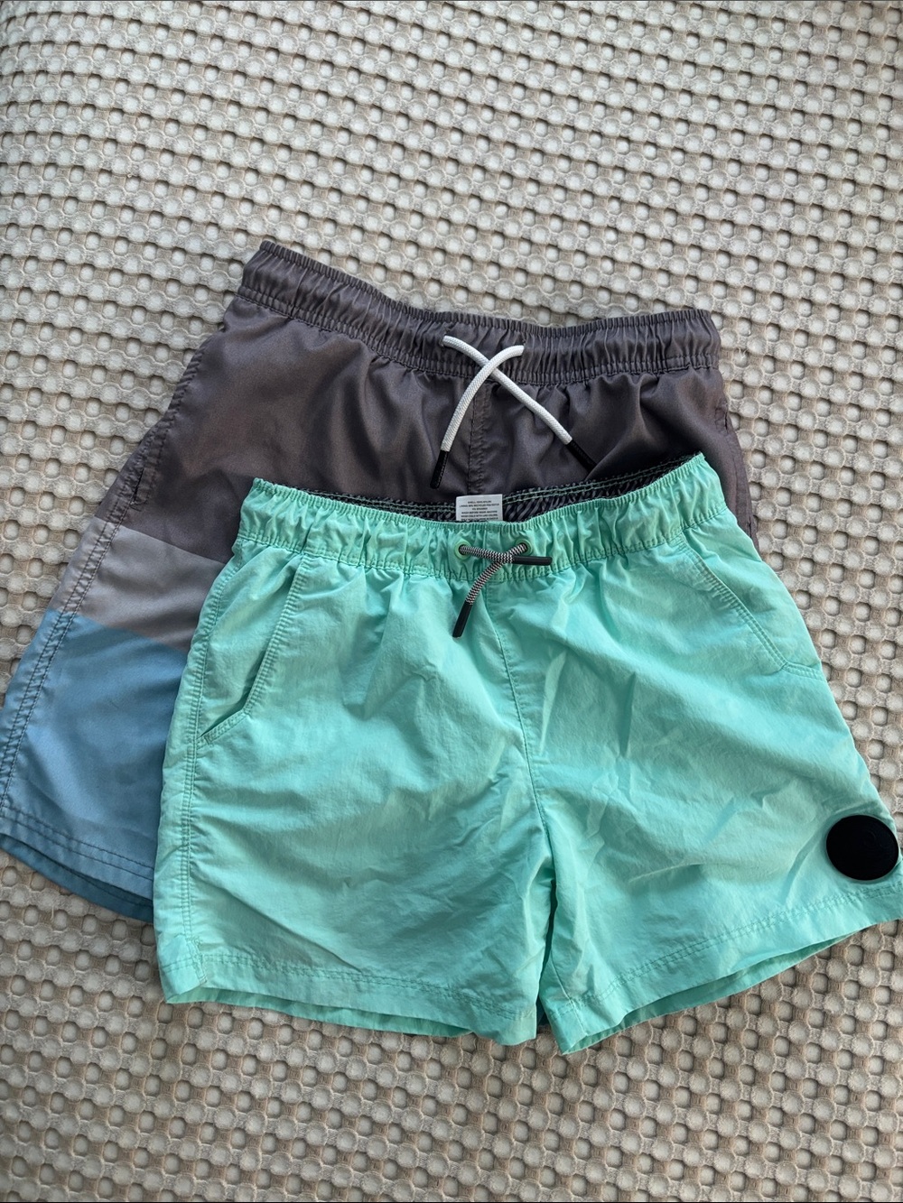 Light Mint Green Swim Shorts with Charcoal Gray Swim Trunks
